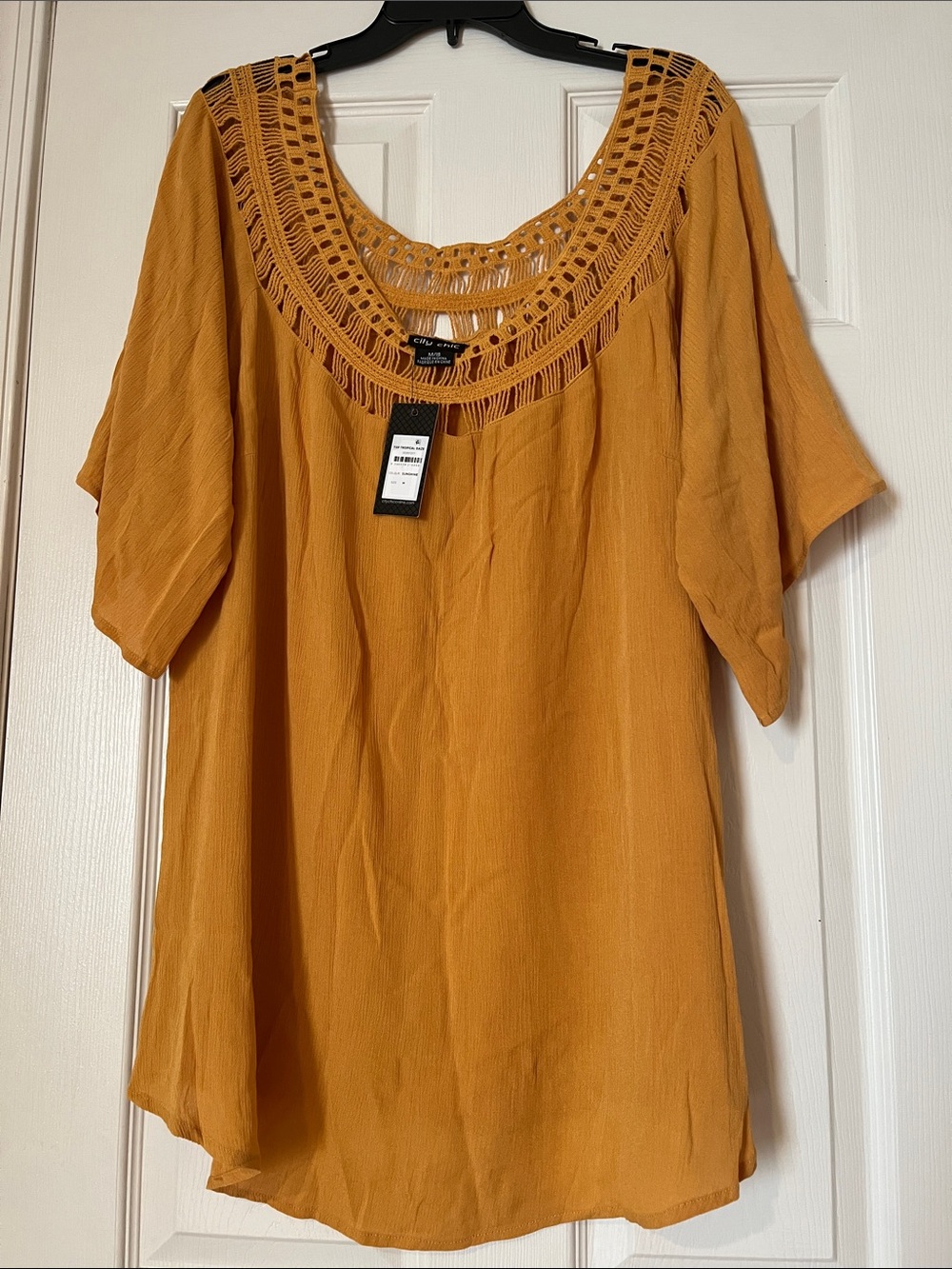 City Chic Mustard Crochet Yoke Tunic